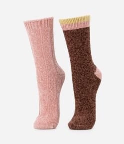 Kit 2 Meias Cano Alto em Chenille com Texturas