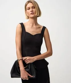 Blusa sem Manga com Peplum em Crepe