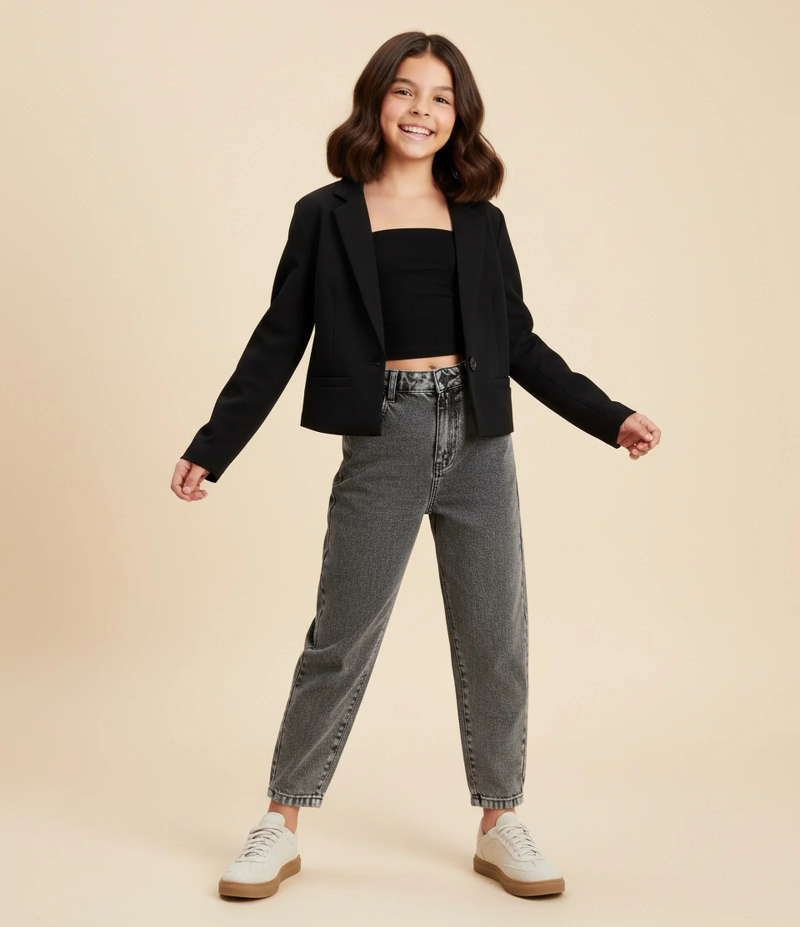 Calça Infantil Slouchy em Jeans com Correntinha de Estrelas – Tam 7 a 16 Anos Cinza 1