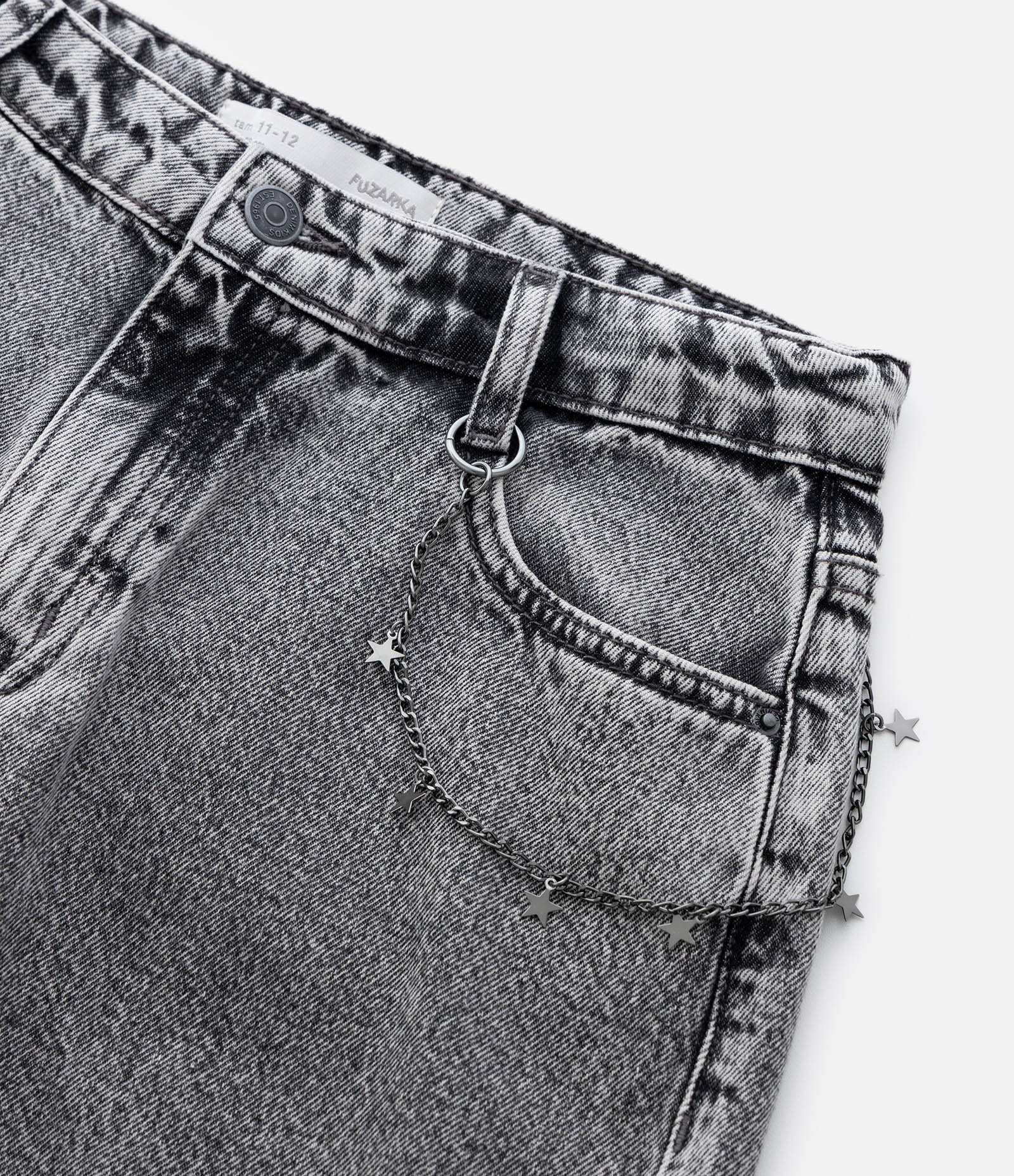 Calça Infantil Slouchy em Jeans com Correntinha de Estrelas – Tam 7 a 16 Anos Cinza 5