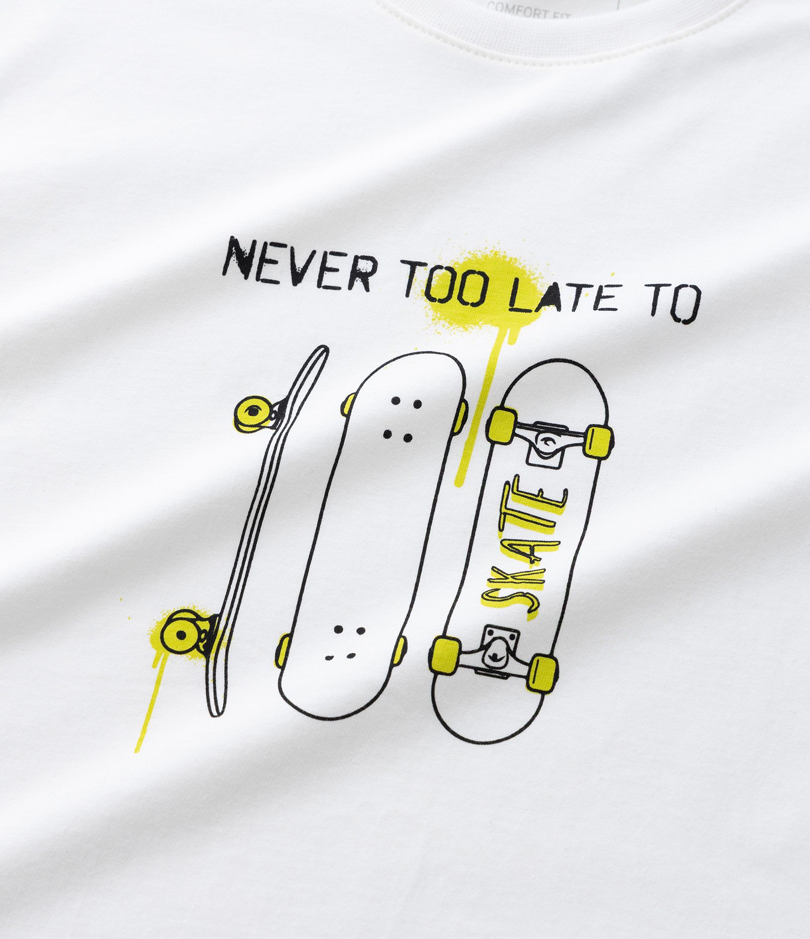 Camiseta Infantil com Estampa de Skate – Tam 5 a 14 Anos Branco 4