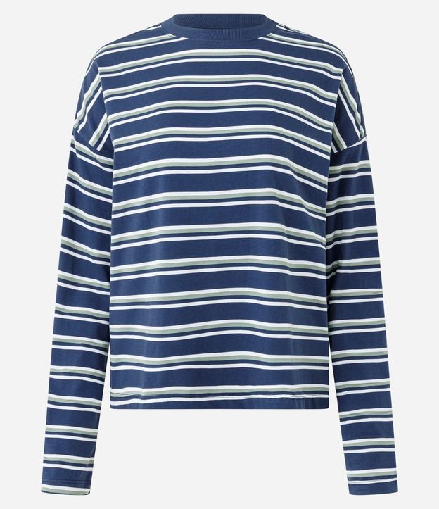 Blusa Regular Manga Longa em Algodão com Estampa Listrada