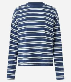 Blusa Regular Manga Longa em Algodão com Estampa Listrada