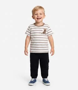 Conjunto Infantil com Listras e Aplique de Bichinho – Tam 1 a 6 Anos