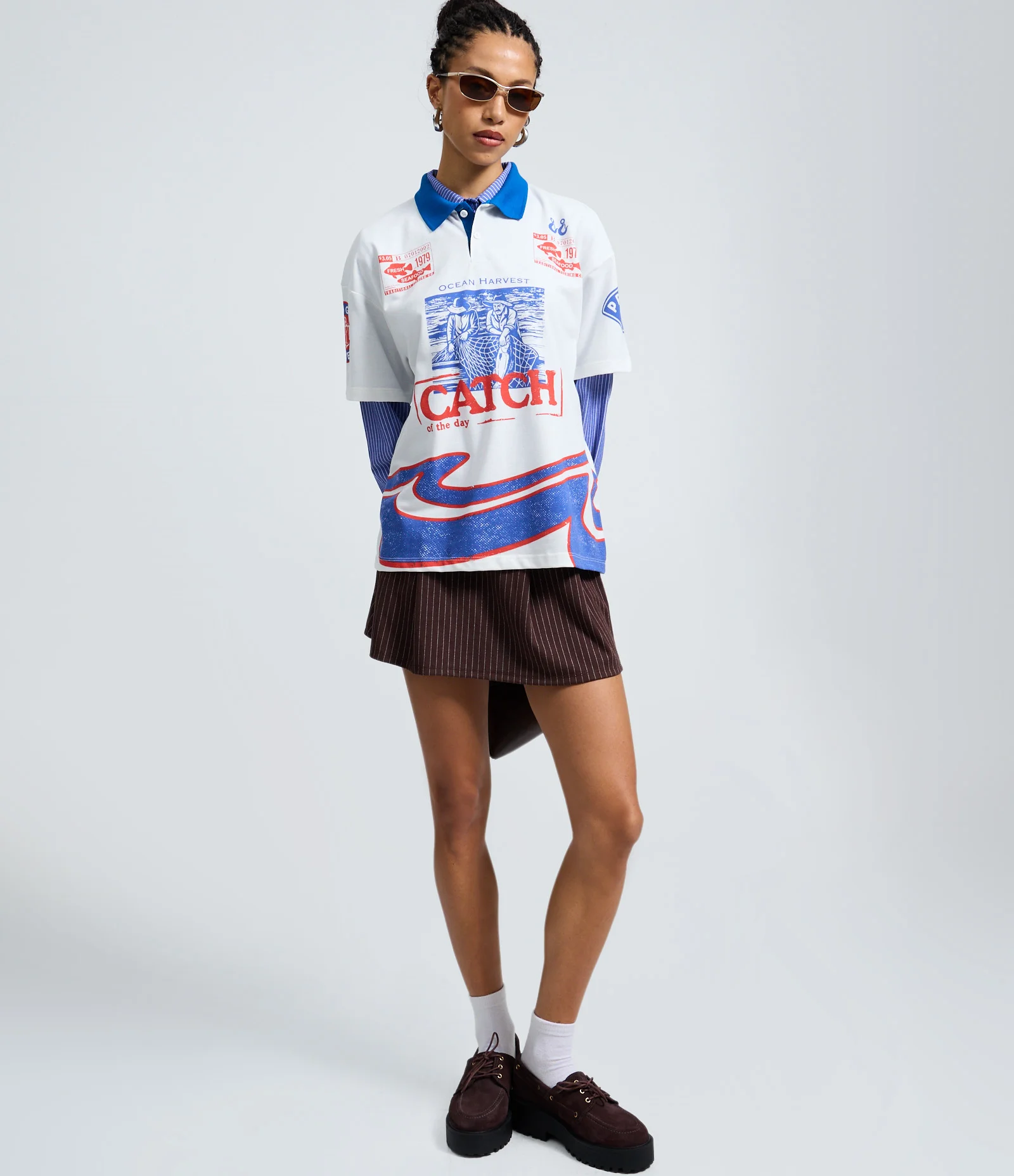 Camiseta Polo Oversized com Estampa Catch Branco 2