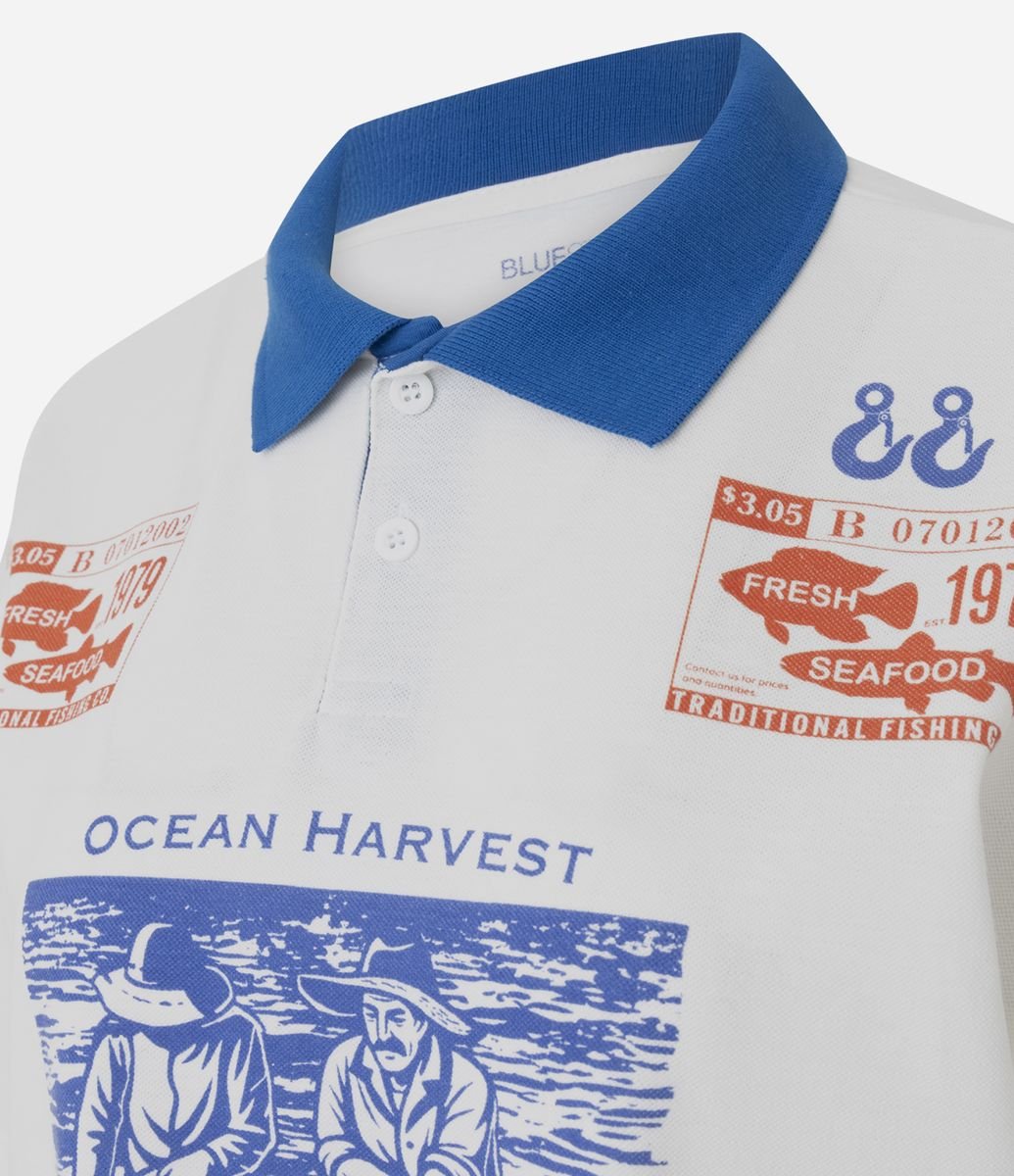 Camiseta Polo Oversized com Estampa Catch Branco
