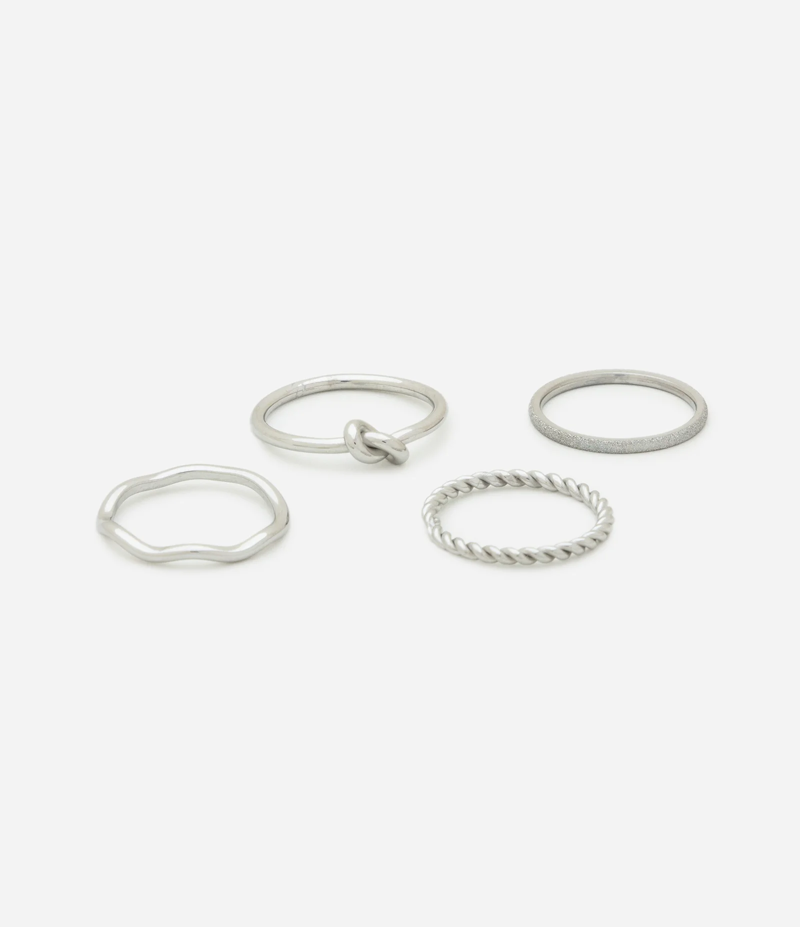 Kit 04 Anéis Finos Texturizados a Prova D'água Prata 2