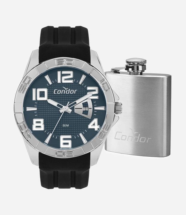 Kit Relógio Analógico Aço e Silicone Condor