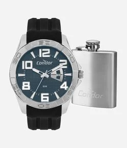 Kit Relógio Analógico Aço e Silicone Condor