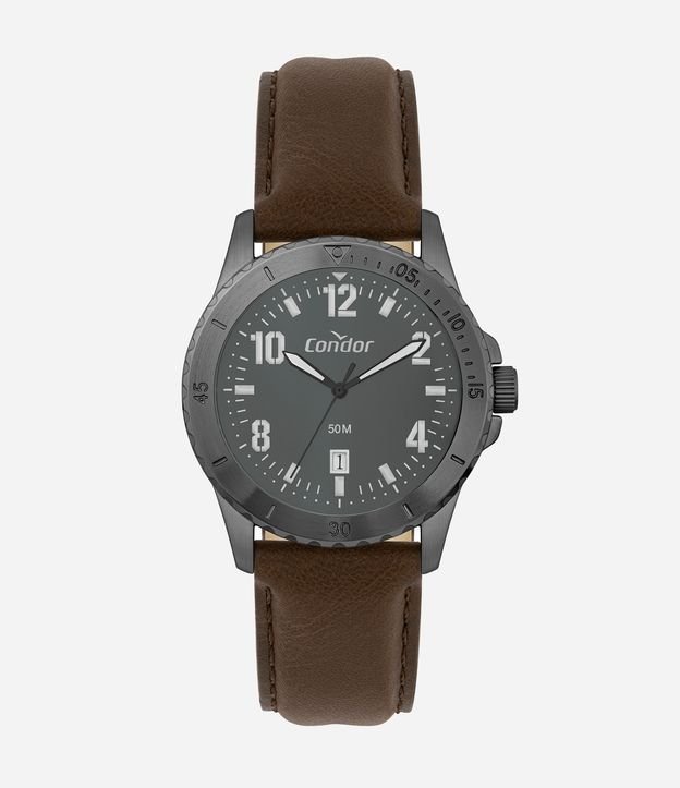 Relógio Analógico Metal e Couro Sintético Condor