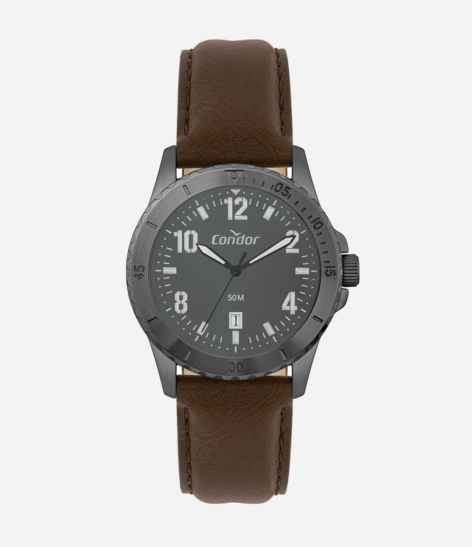 Relógio Analógico Metal e Couro Sintético Condor Marrom 1