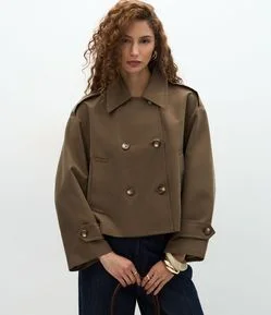 Trench Coat Curto com Abotoamento Transpassado