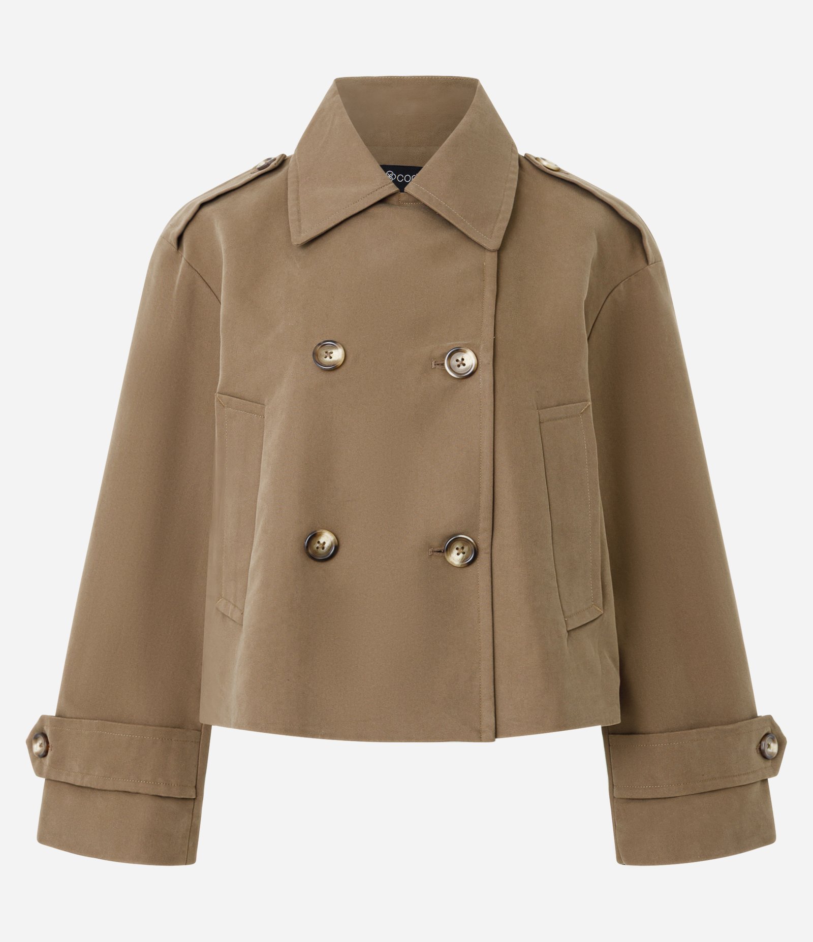 Trench Coat Curto com Abotoamento Transpassado Marrom 1