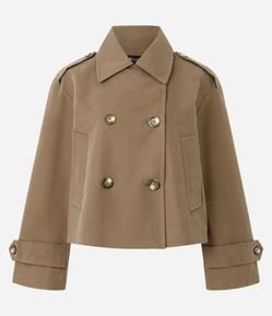 Trench Coat Curto com Abotoamento Transpassado