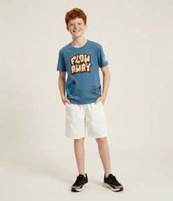 Camiseta Relaxed Infantil em Suedine com Estampa Grafite - Tam 5 a 14 Anos