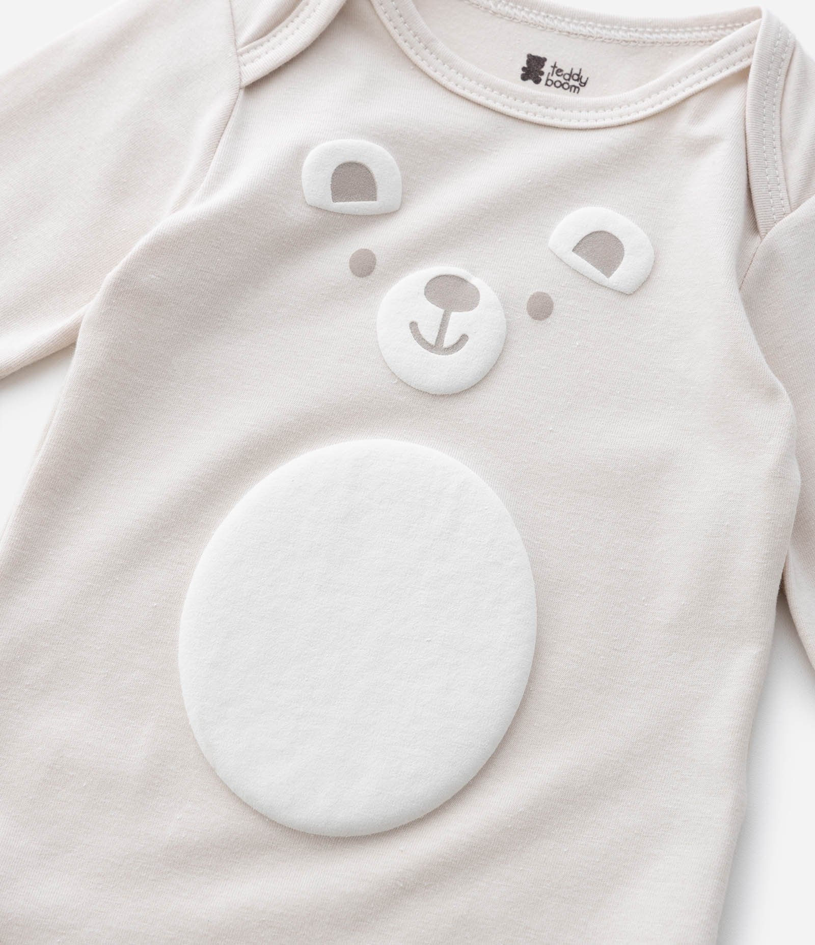 Body Infantil com Estampa Cara de Urso – Tam 0 a 18 Meses Bege Claro 6