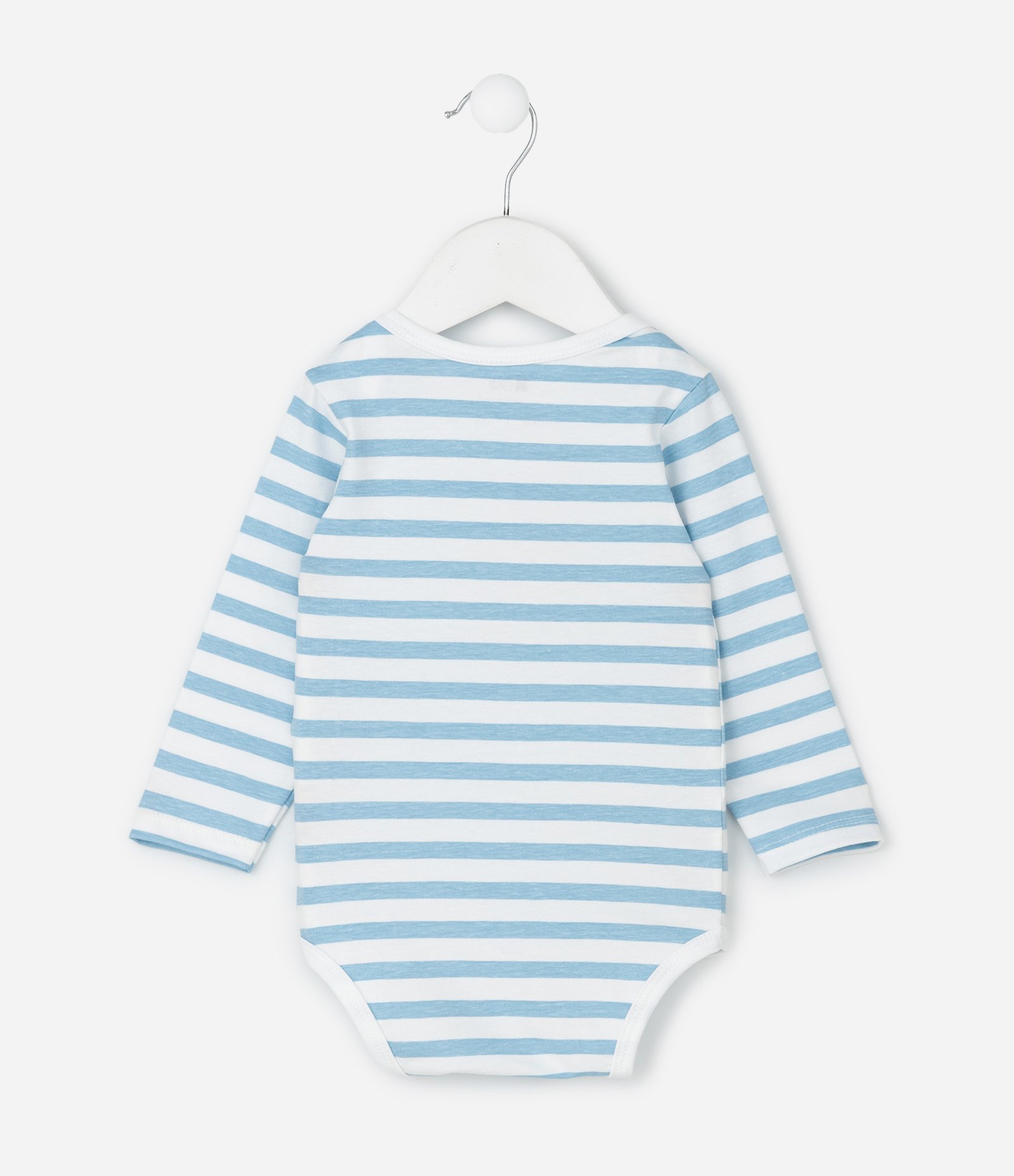 Body Infantil Manga Longa Listrada com Estampa de Coelhinho – Tam 0 a 18 Meses Azul/Branco 3