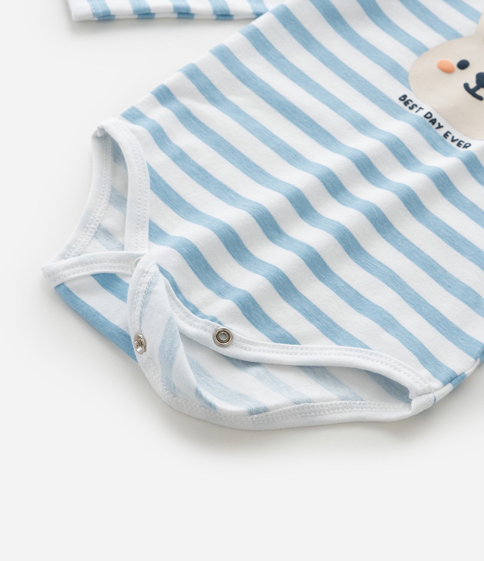 Body Infantil Manga Longa Listrada com Estampa de Coelhinho – Tam 0 a 18 Meses Azul/Branco 6