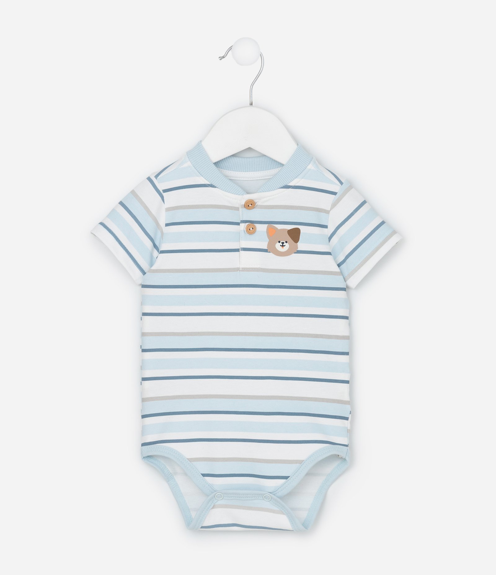 Body Infantil Listrado com Cachorrinho no Peito – Tam RN a 18 Meses Azul Claro 1
