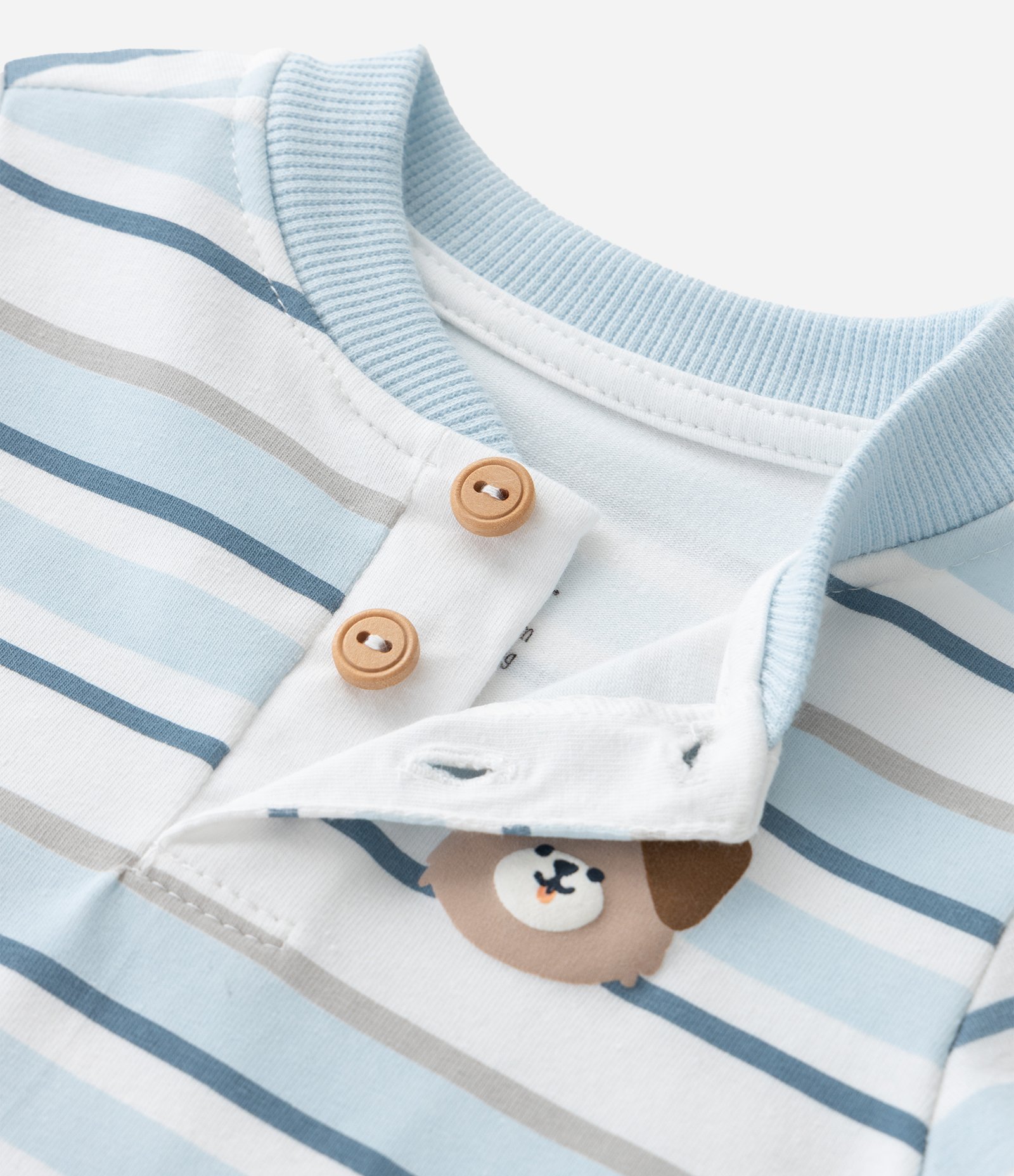 Body Infantil Listrado com Cachorrinho no Peito – Tam RN a 18 Meses Azul Claro 4