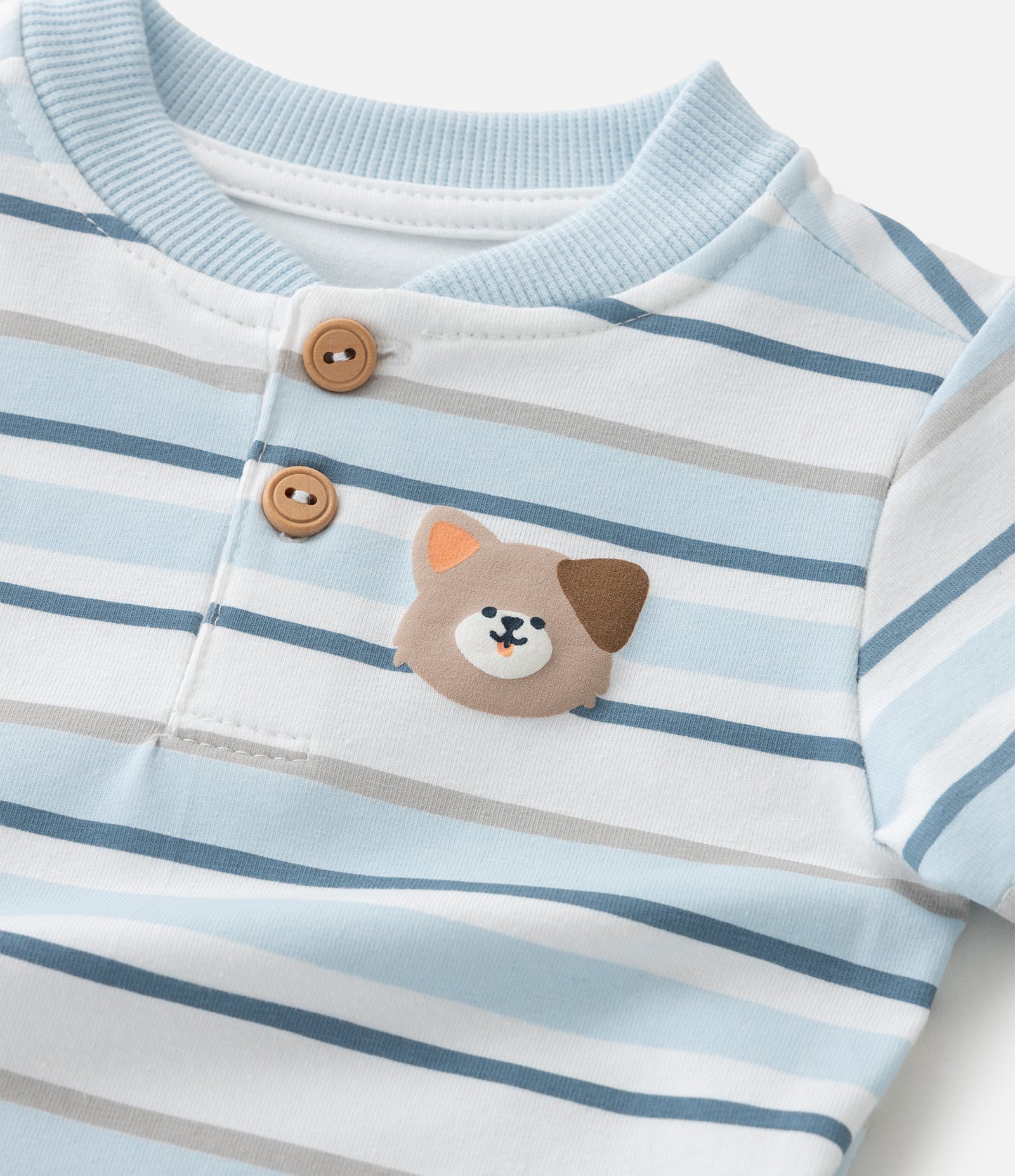 Body Infantil Listrado com Cachorrinho no Peito – Tam RN a 18 Meses Azul Claro 6