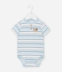Body Infantil Listrado com Cachorrinho no Peito – Tam RN a 18 Meses