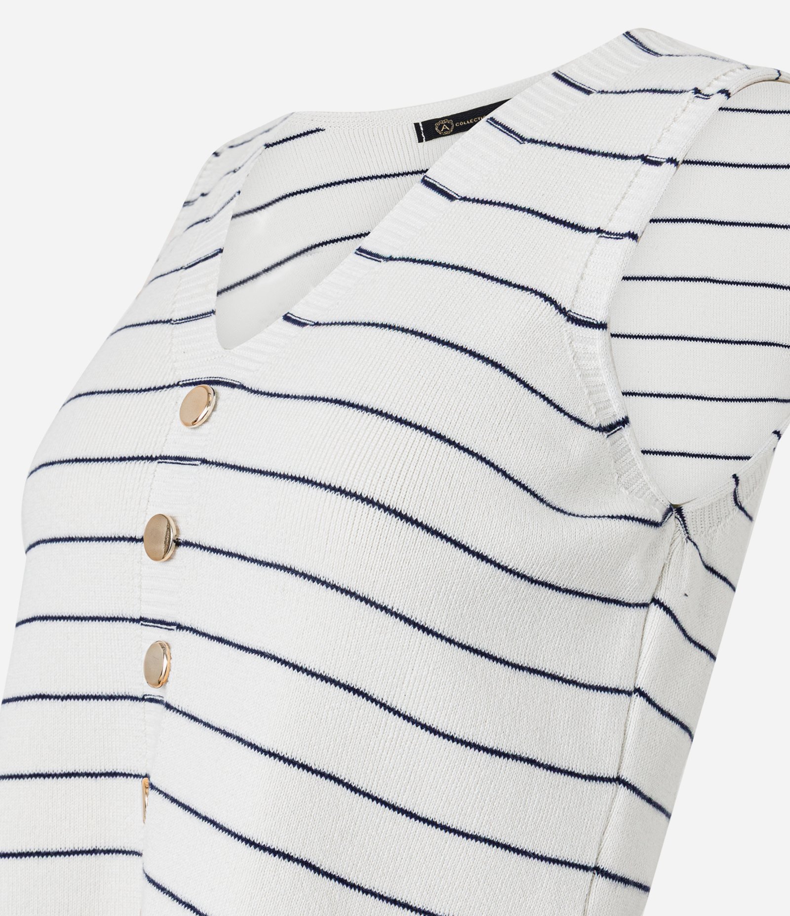 Colete em Tricô com Fechamento por Botões e Estampa Listrada Branco 6