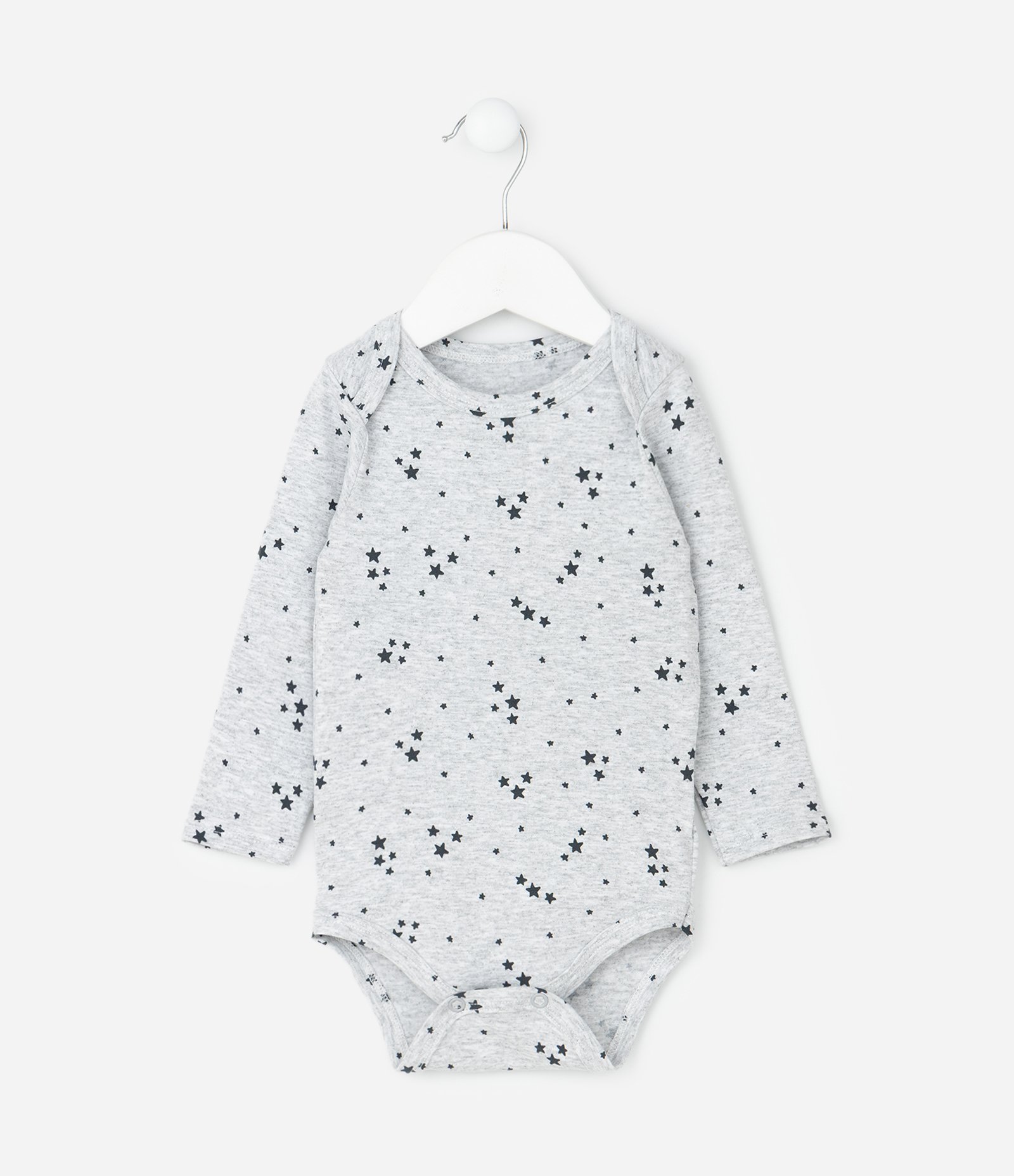 Body Infantil com Estampa Estrelas – Tam RN a 18 Meses Cinza Mescla 2