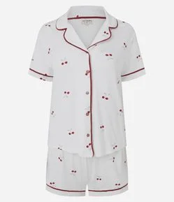 Pijama Short Doll Americano com Estampa de Cerejas