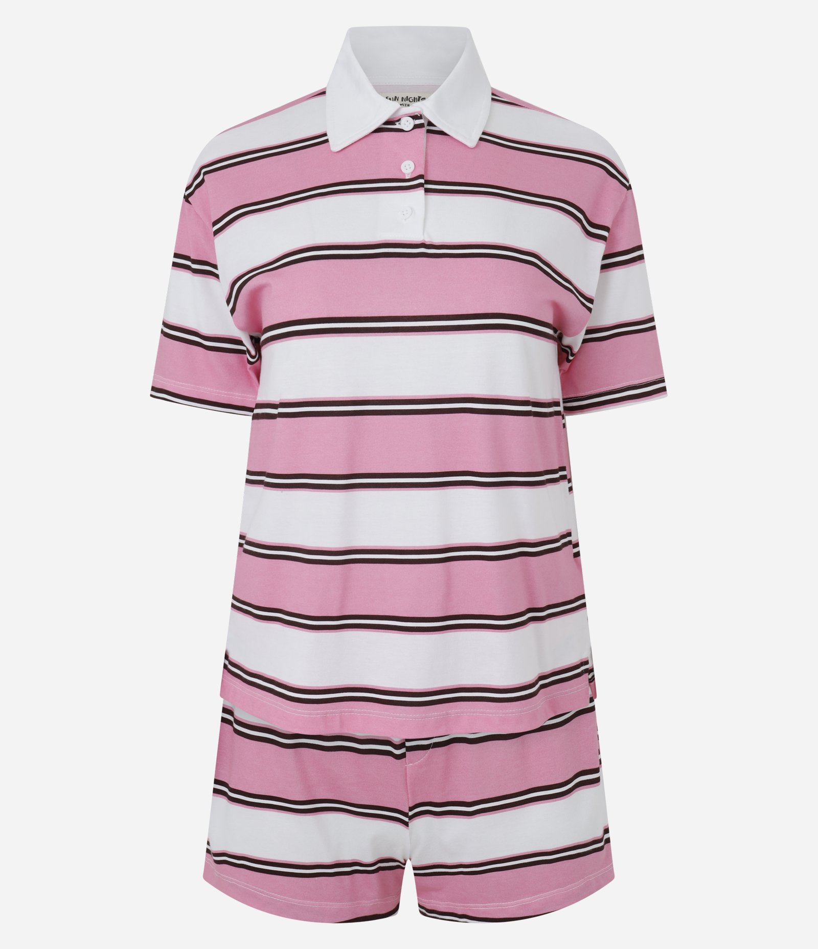 Pijama Curto em Algodão com Estampa Listrada Rosa 5