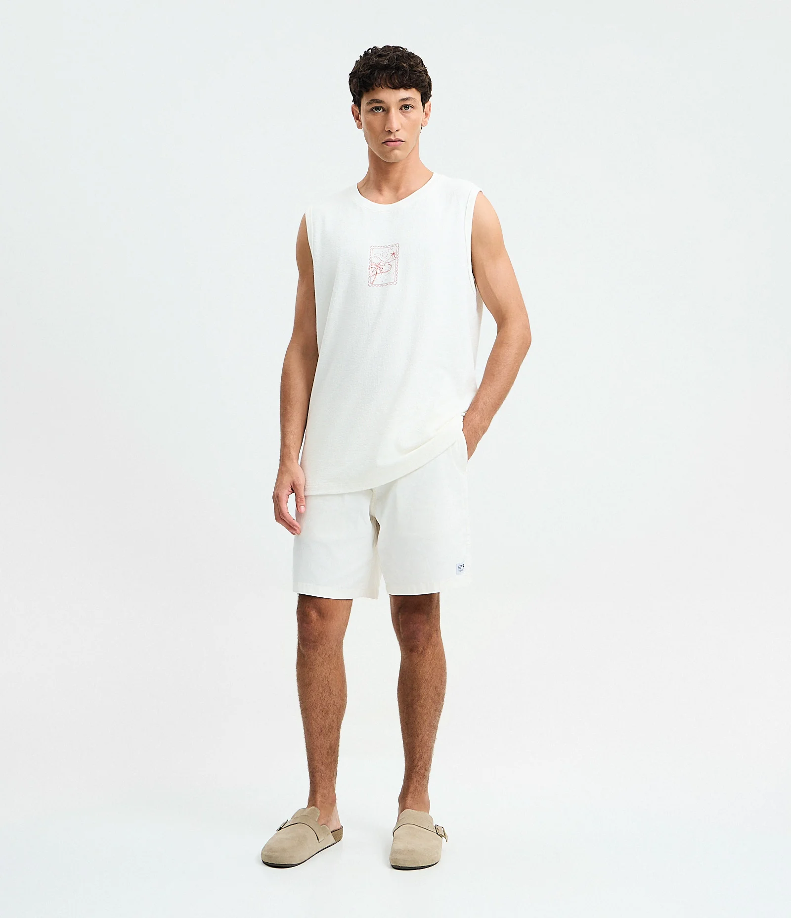 Regata Comfort em Algodão com Estampa Praia Off White 2