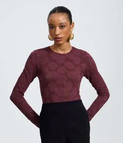 Body Manga Longa Seamless com Textura Rendada