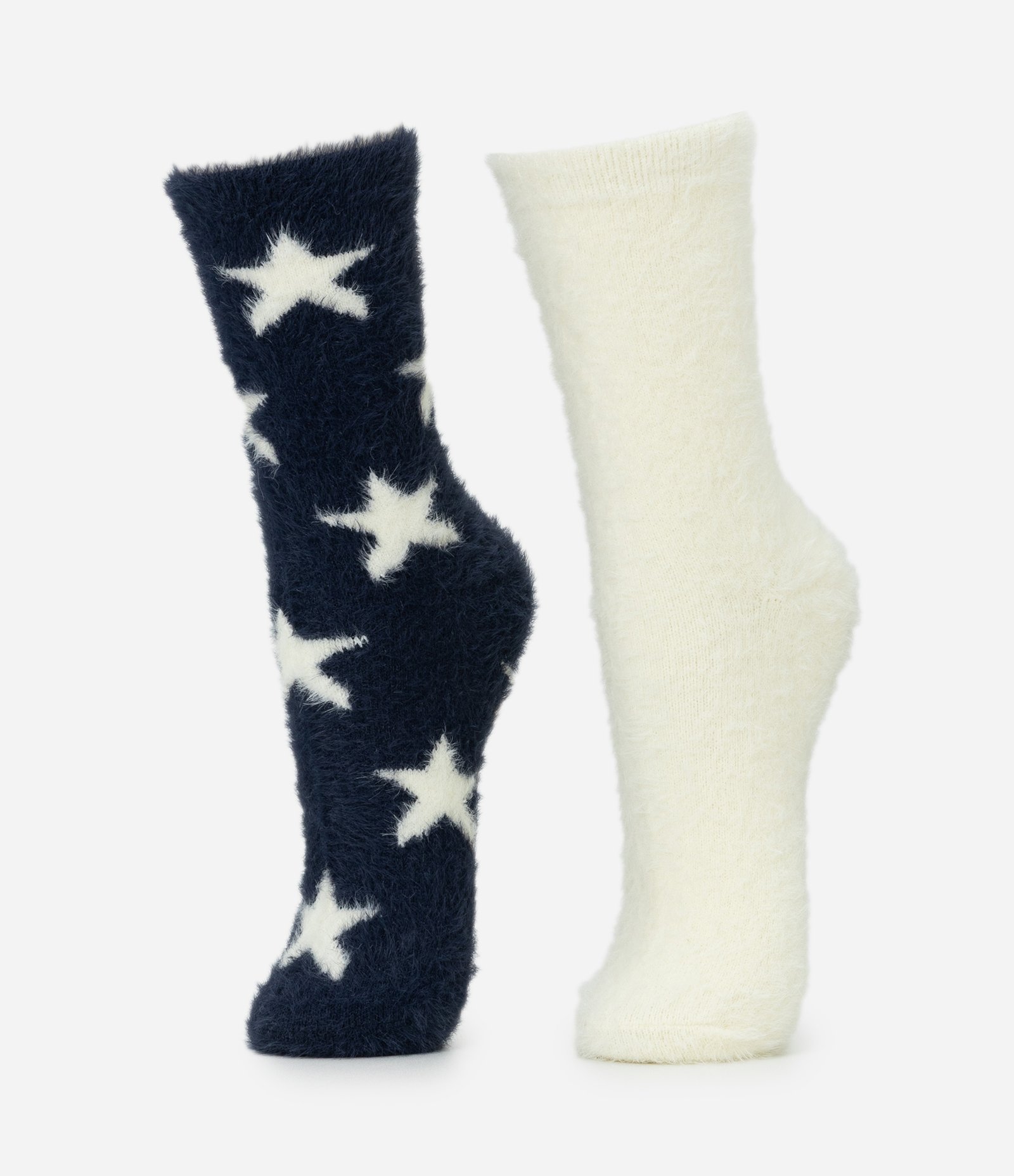 Kit 2 Meias Cano Alto com Pelo Artificial Estrelas Multicores 1