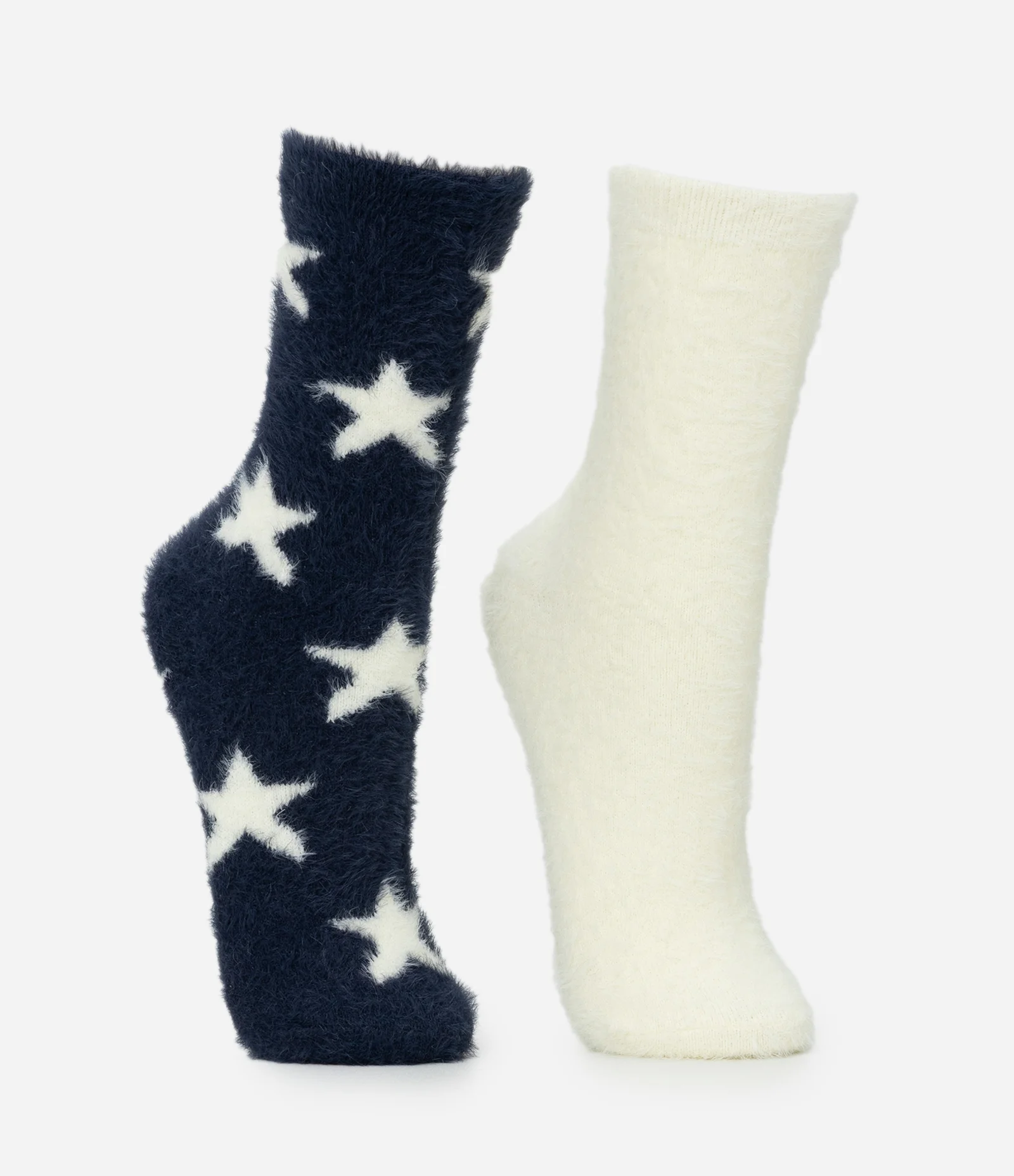 Kit 2 Meias Cano Alto com Pelo Artificial Estrelas Multicores 2