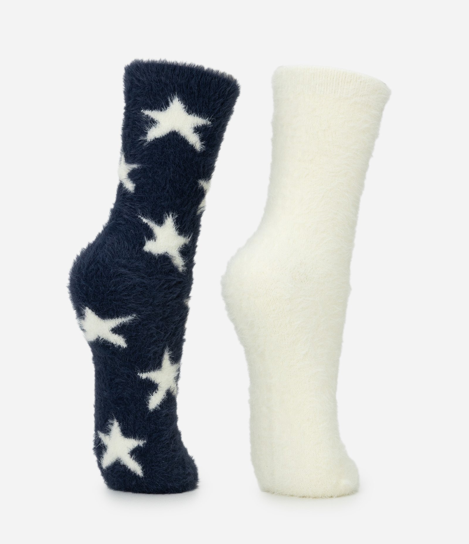 Kit 2 Meias Cano Alto com Pelo Artificial Estrelas Multicores 3