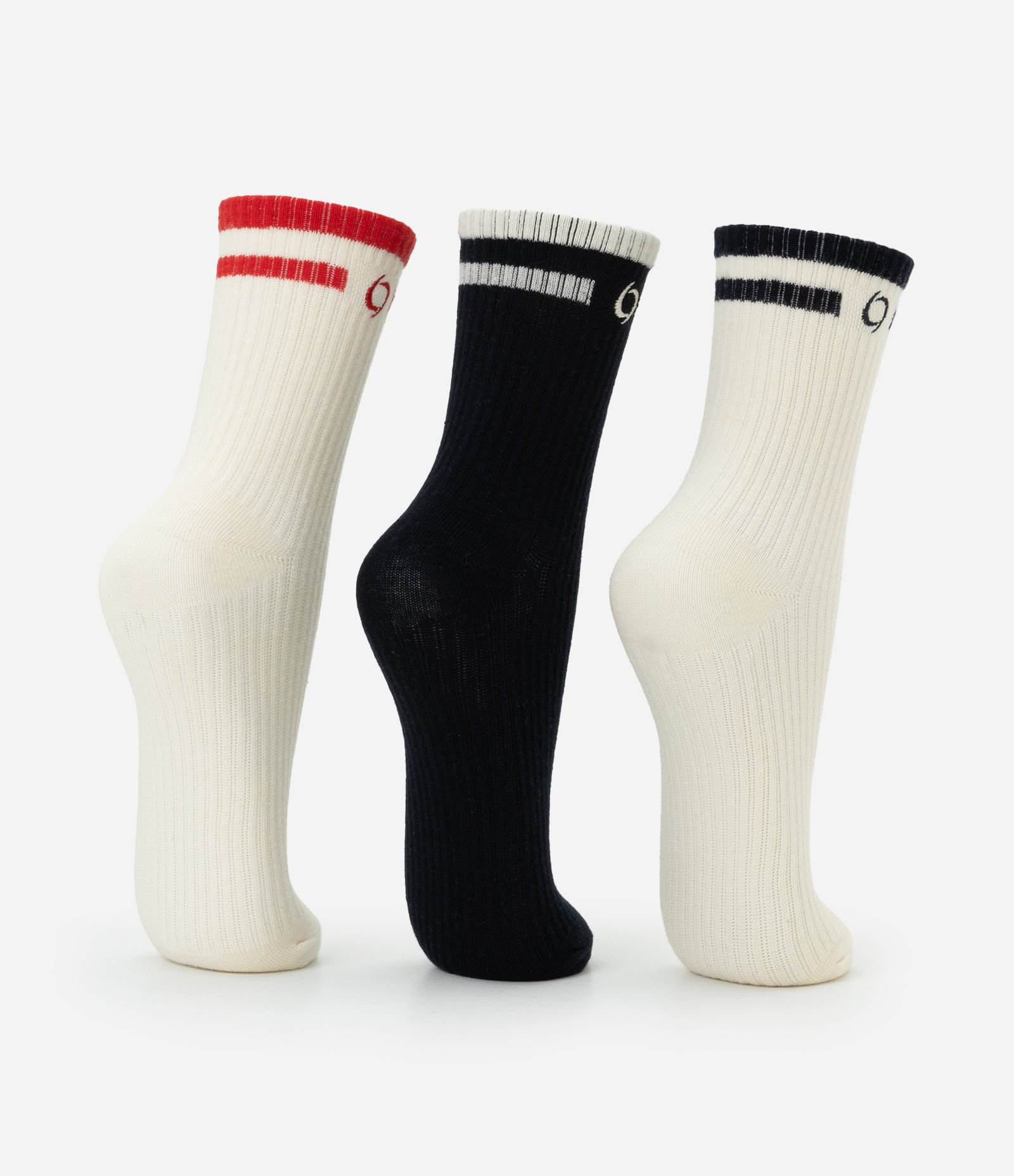 Kit 3 Pares de Meia Cano Médio em Algodão com Listras Multicores 3