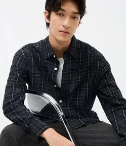 Camisa Manga Longa em Tricoline Xadrez