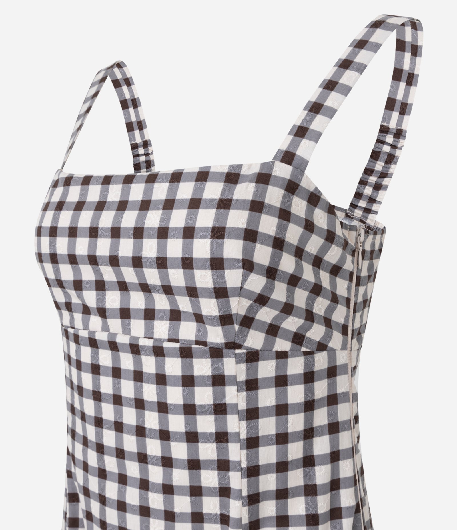 Vestido Midi em Tricoline com Decote Quadrado e Estampa Xadrez Multicores 2