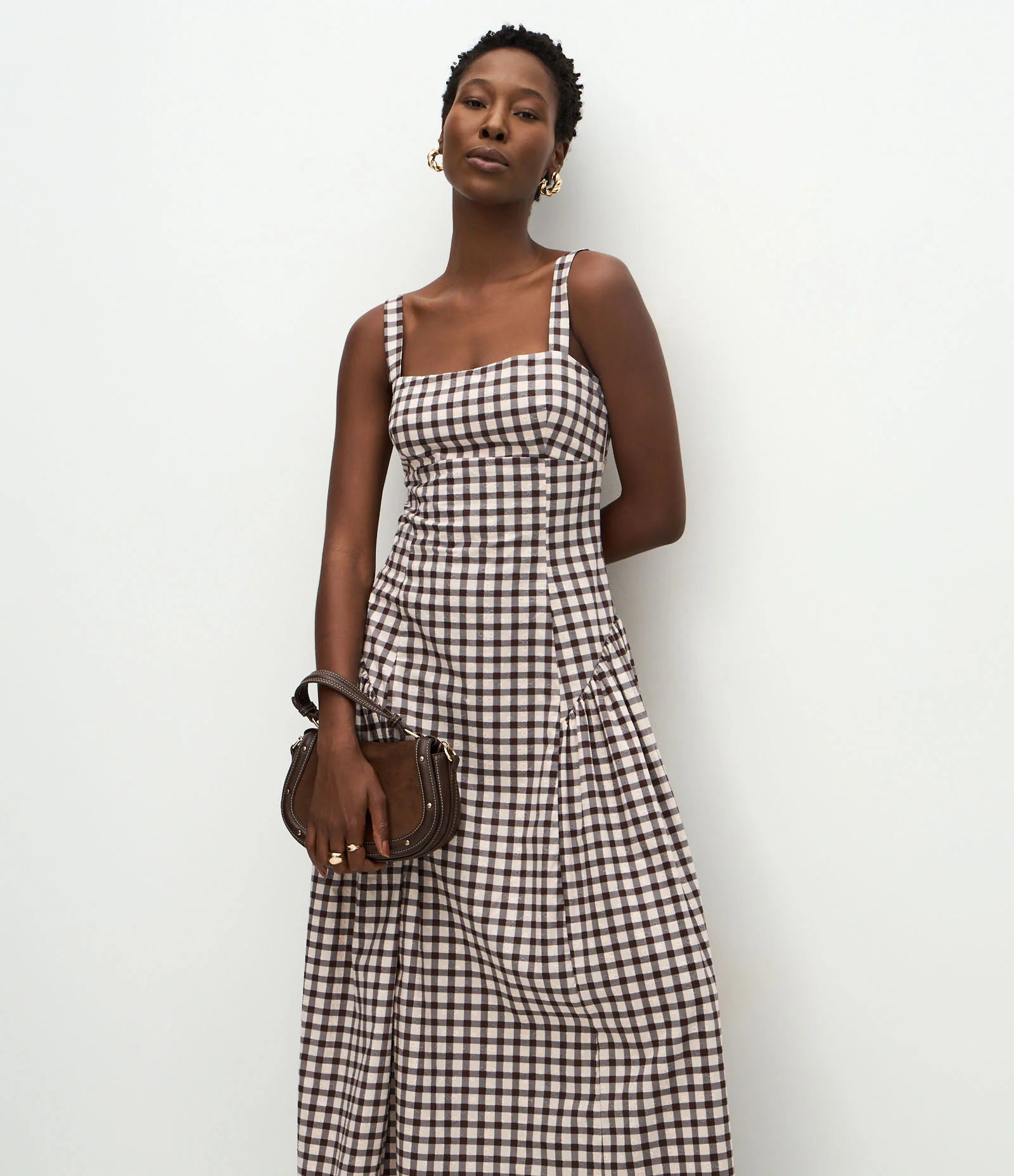 Vestido Midi em Algodão com Decote Quadrado e Estampa Xadrez Multicores 1