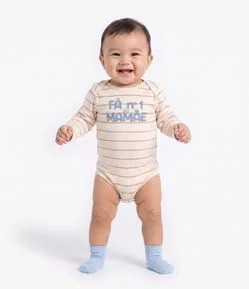 Body Bebê Listrado com Lettering Fã Número 1 da Mamãe – Tam RN a 18 Meses