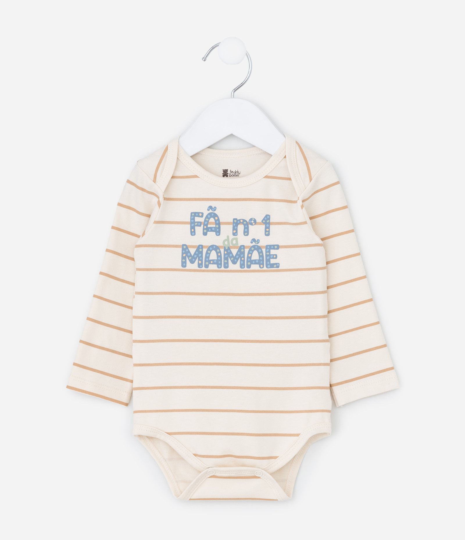Body Infantil Listrado com Lettering Fã Número 1 da Mamãe – Tam RN a 18 Meses Off White 1