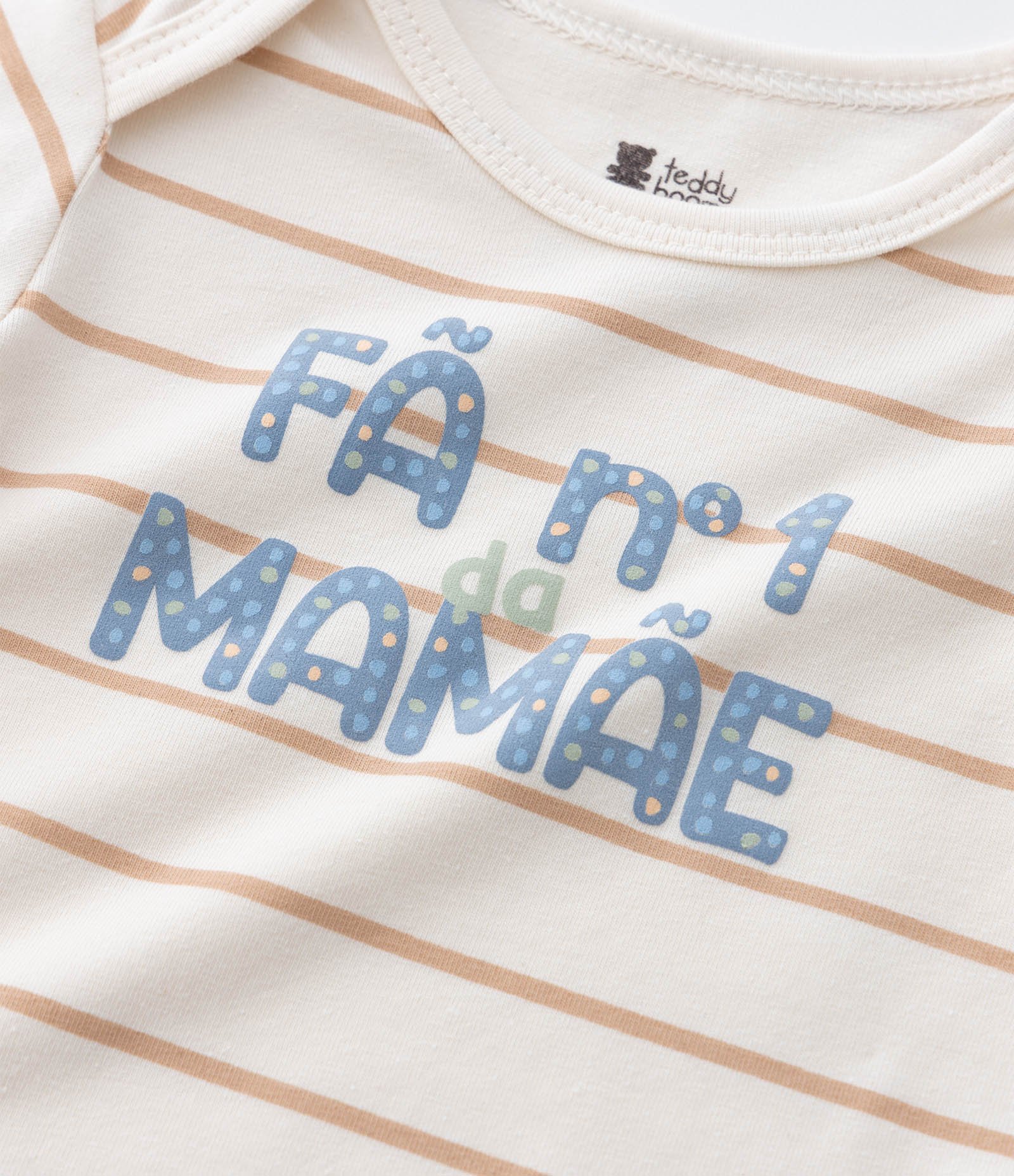 Body Infantil Listrado com Lettering Fã Número 1 da Mamãe – Tam RN a 18 Meses Off White 6
