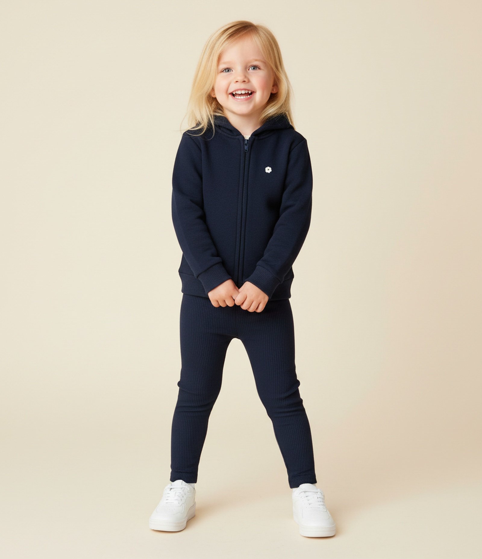 Casaco Infantil em Moletom com Capuz e Bordado de Flor - Tam1 a 6 anos Azul 1