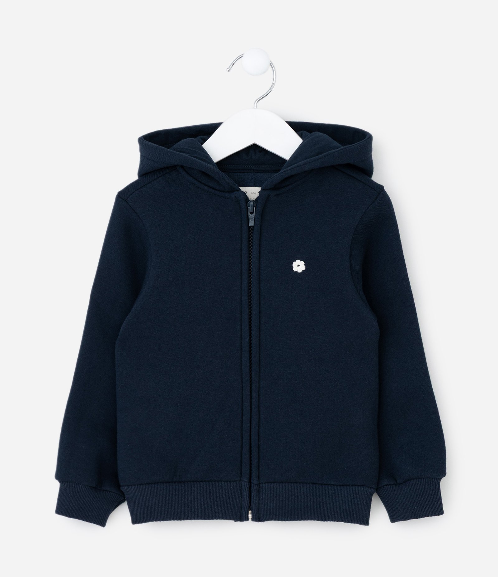 Casaco Infantil em Moletom com Capuz e Bordado de Flor - Tam1 a 6 anos Azul 2