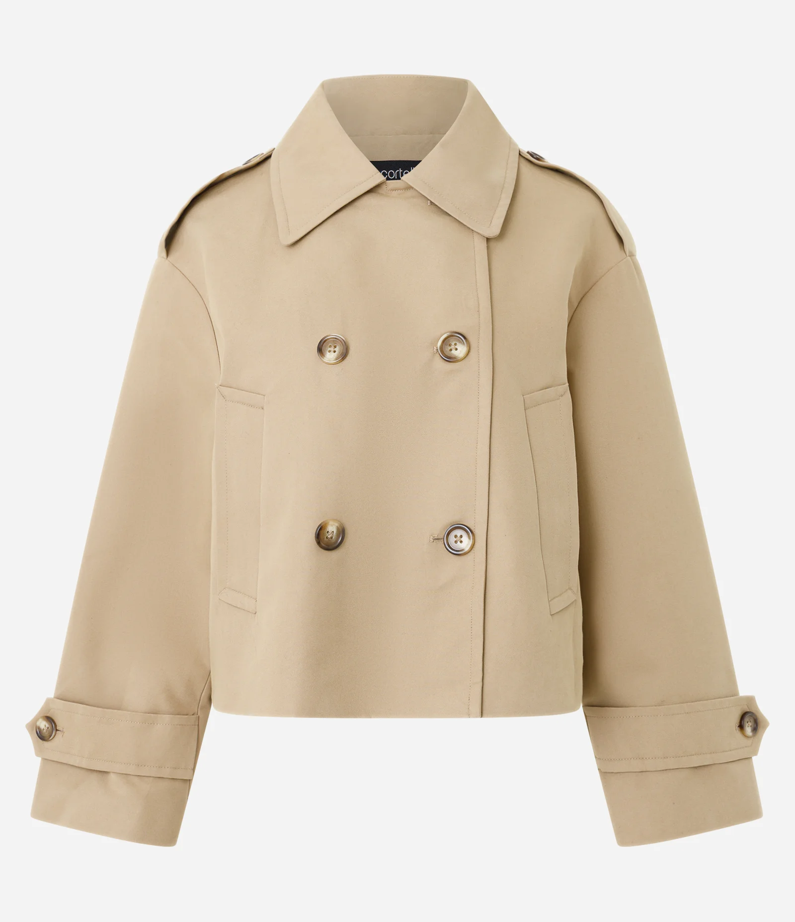 Trench Coat Curto com Abotoamento Transpassado Bege 1