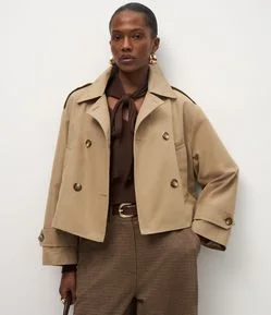Trench Coat Curto com Abotoamento Transpassado