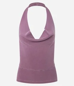 Blusa Decote Degagê em Ribana com Alça Halter