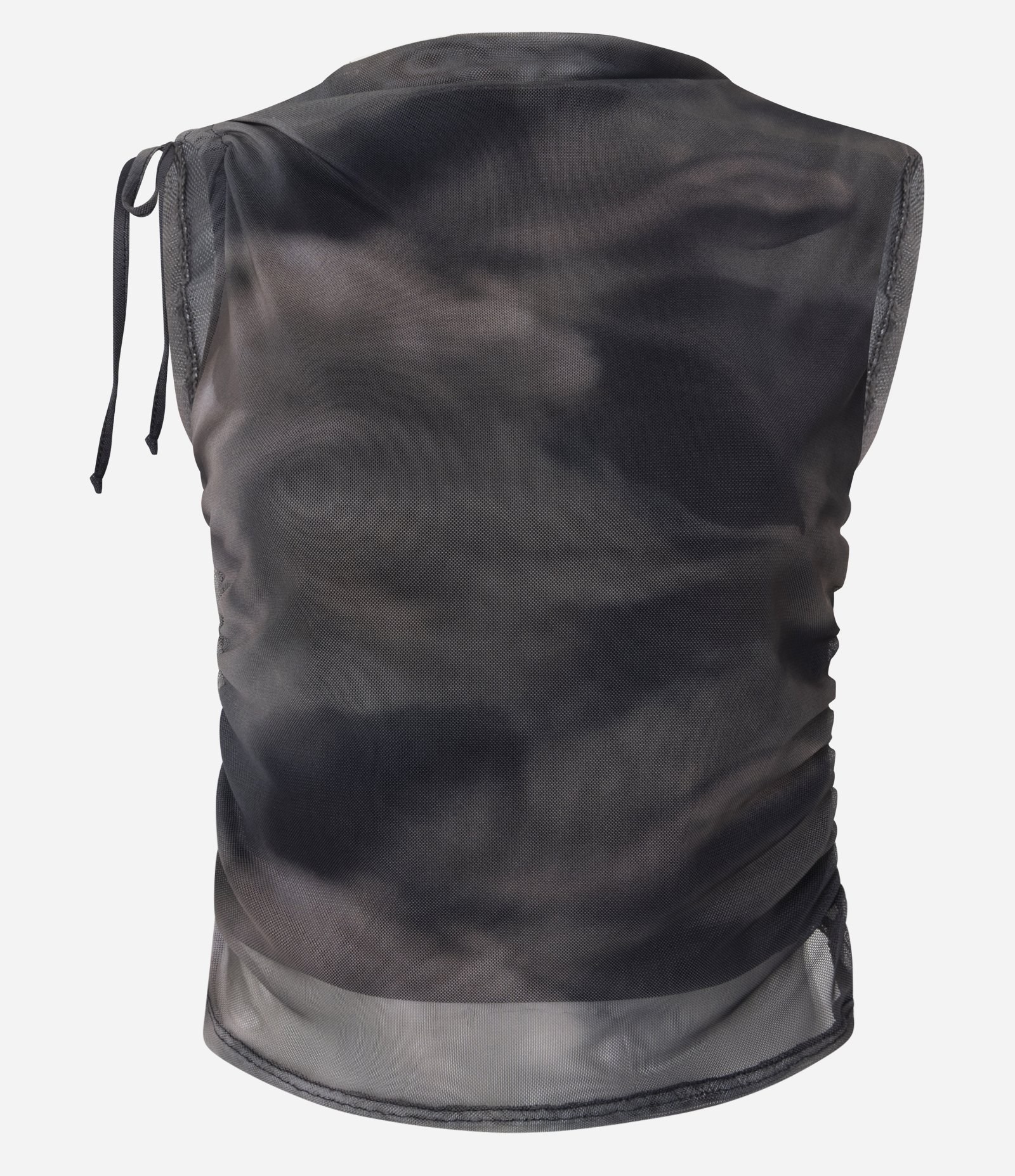 Blusa Efeito Manchado em Tule com Franzidos Laterais Cinza 5