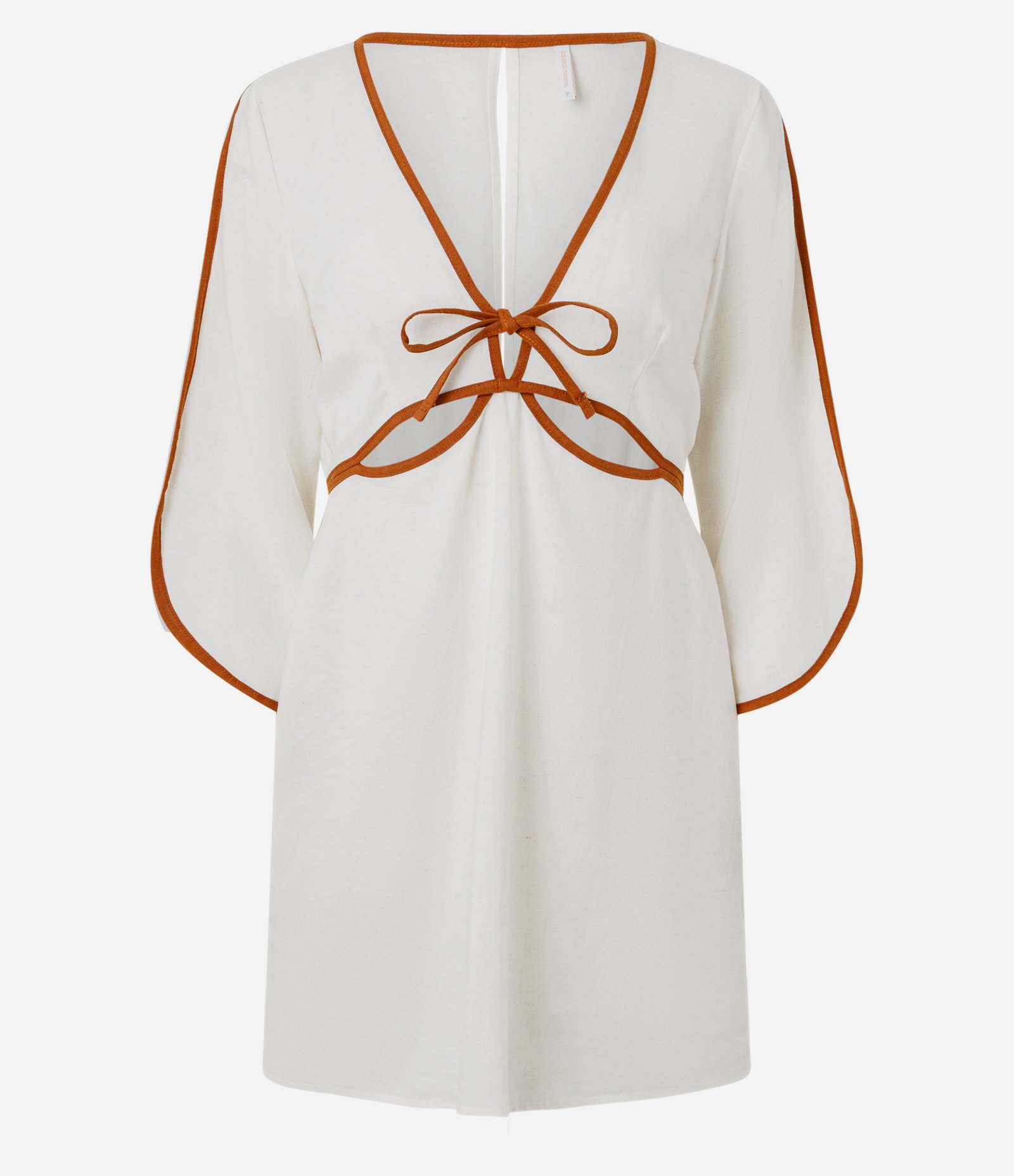 Saída de Praia Vestido em Viscolinho com Manga 3/4 Branco 5