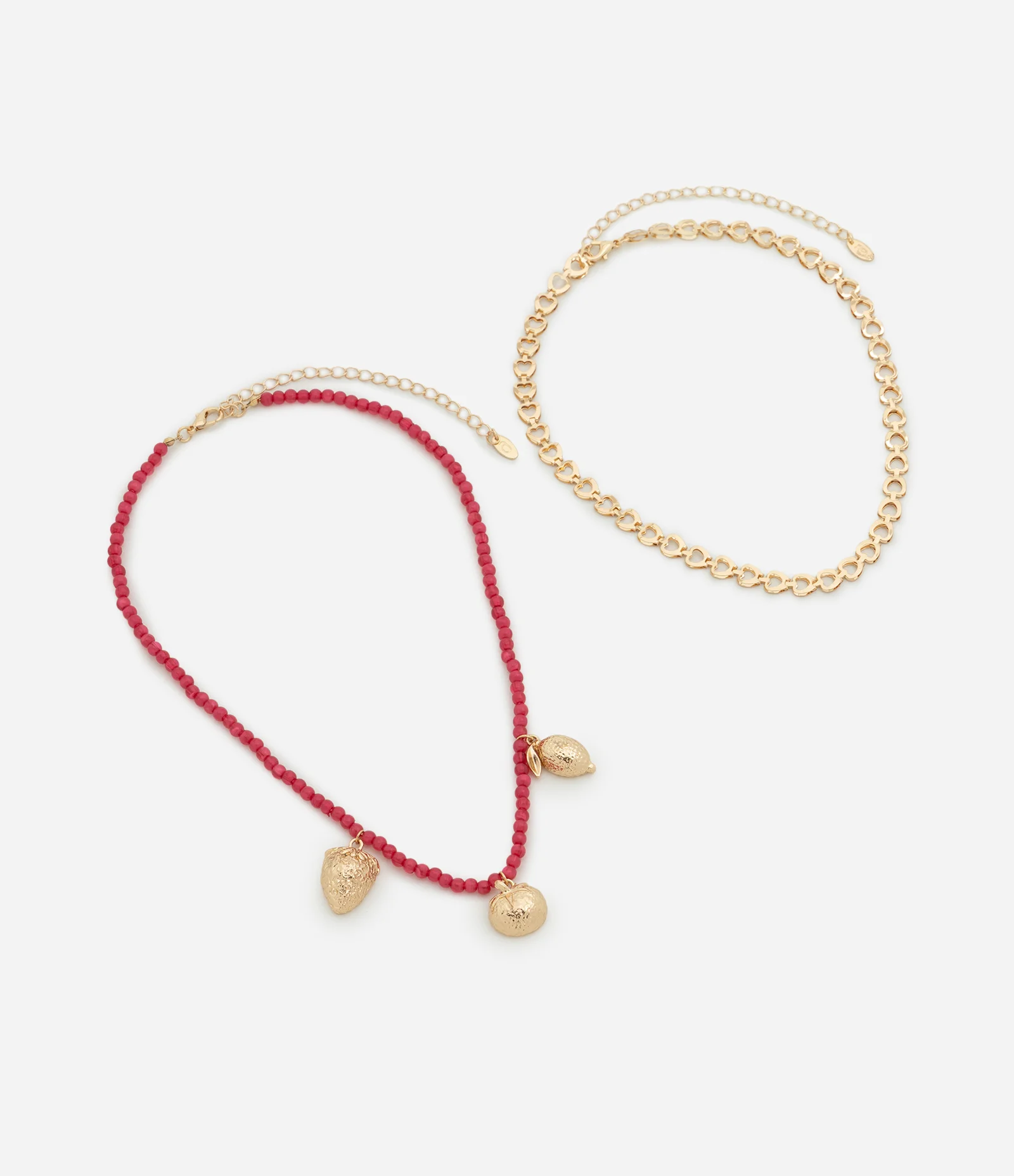 Colar Camadas com Miçangas e Pingente de Frutas Dourado/Rosa 2